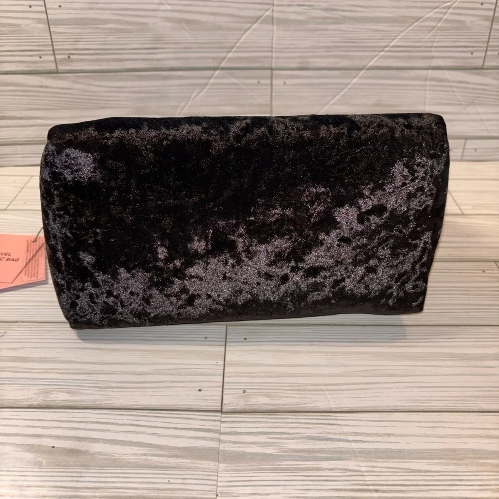NEW Juicy Couture Black Velour Cosmetic Makeup Travel Bag & Bottle